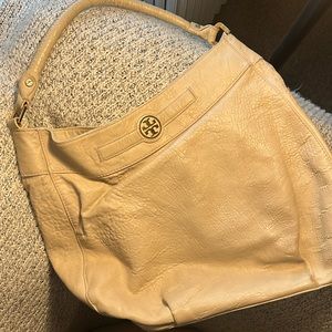 Tory Burch beige leather shoulder hobo bag medium